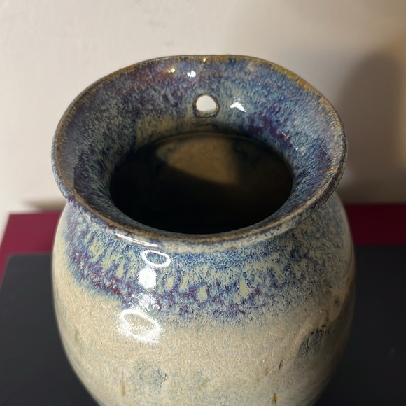 Handmade Studio Art Pottery Hanging Planter Wall Pocket Stoneware Vase Stamped - Picture 2 of 8